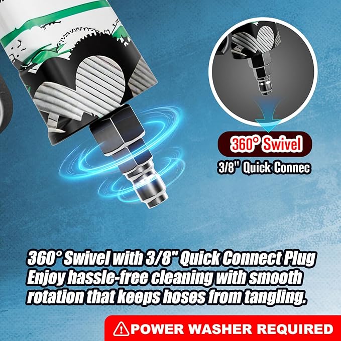 MP5S Pressure Washer Gun with Swivel - 3000 PSI High Pressure Spray Gun with 3/8" Quick Connect Plug Inlet, Foam Cannon Compatible Power Washer Handle for Car, Home & Outdoor Cleaning (Cyan)