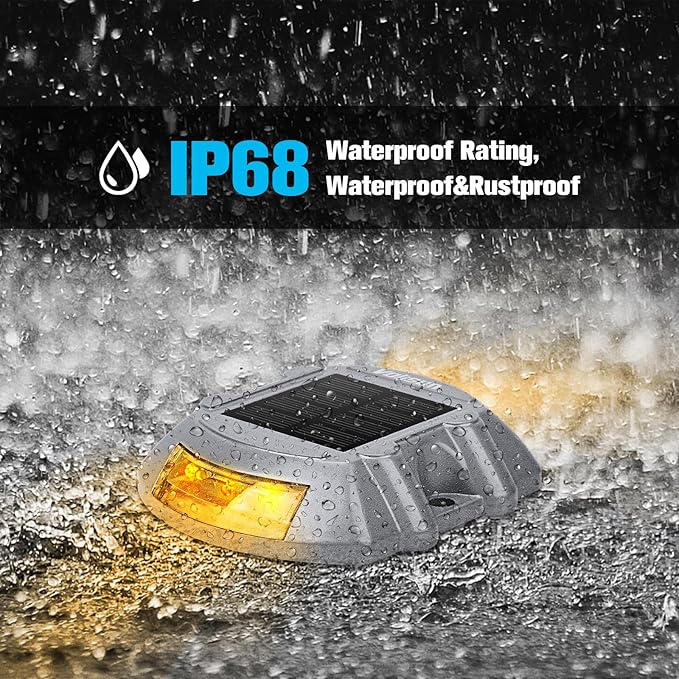 VOLISUN Solar Deck Lights Driveway Dock Lights, 4-Pack Led IP68 Waterproof Outdoor Warning Step Light for Driveway Sidewalk Garden Pathway Yard(Warm White)