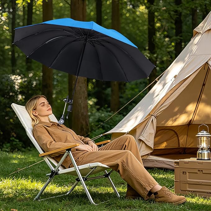 Patio Umbrellas 360 ° Adjustable Beach Chair Umbrella with Clamp UPF 50+ Clip On Chair Umbrella Sun Shade for Outdoor Beach, Patio, Wheelchair, Camping Chairs and Golf Carts
