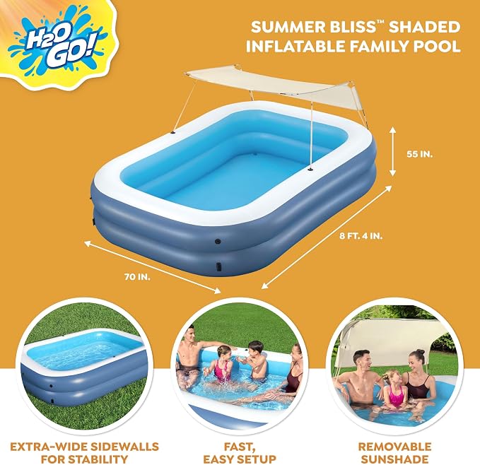 H2OGO! 2 Pack 8 Foot 4 Inch x 70 Inch Summer Bliss Shaded Inflatable Family Pool for Kids Ages 6 Above