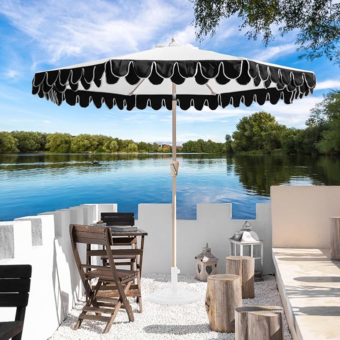 9Ft Elegant Valance Patio Umbrella, Outdoor Umbrellas for Patio with Auto-Tilt and Crank Systerm, Table Umbrella for Outdoors, Poolside,Beach, Backyard