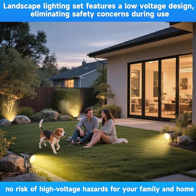 Outdoor Landscape Lighting Low Voltage, 49.2FT Wired LED Spot Light with Plug-in Transformer, IP65 Waterproof Outside Uplight 7W 840LM for Yard Garden Tree Pathway House, Warm Yellow 3000K, Pack of 6