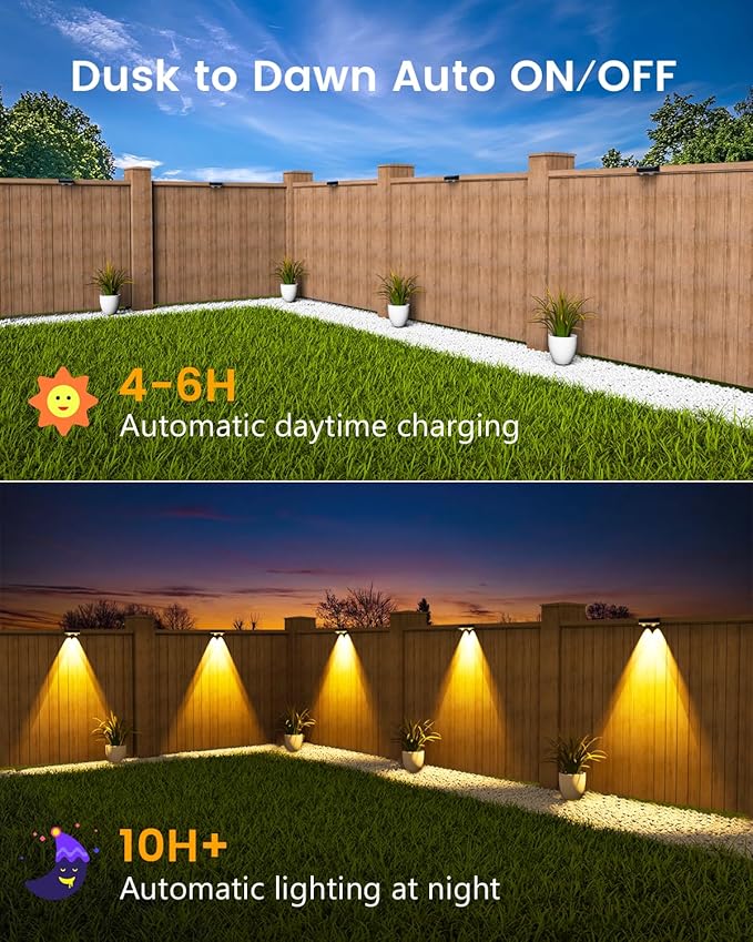 JOFIOS Solar Fence Lights Outdoor Waterproof, 80 Lumens Solar Lights for Fence with Warm White & RGB 8 Colors,Outdoor Solar Light for Deck, Patio, Backyard, Fence, Railing (8-Pack-Black)