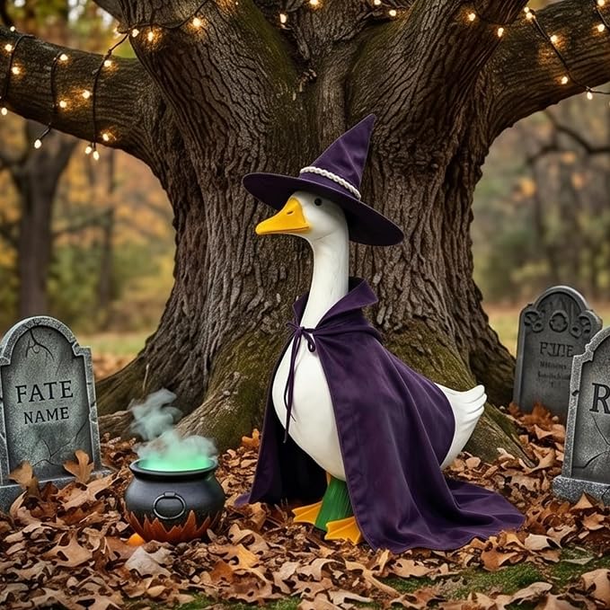Mtsebmves Pumpkin Wizard Porch Goose Outfit Witch Geese Costume 23-Inch Porch Goose Dress for Yard Lawn Outdoor Garden Patio