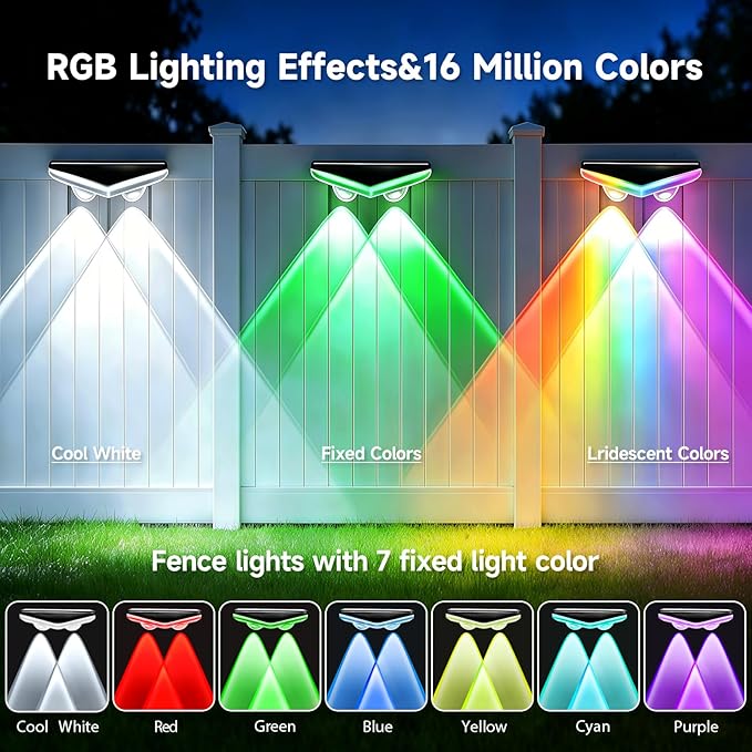 AHAWILL Fence Lights Outdoor 16 Packs,Smart RGB Fence Lighting with APP&Remote Control,IP67 Waterproof Fence Lights,DIY Scene Modes,LED Light for Fence,Patio,Yard,Garden(100ft)