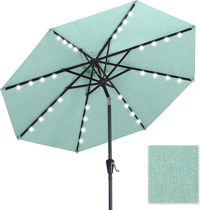 ABCCANOPY OLEFIN® 5-Year No Fading Patio Umbrella with Solar Lights (Light Blue)