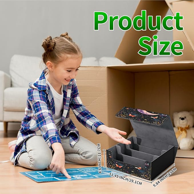 Large Card Deck Box for MTG, Fits 1200+ Sleeved Cards, PU Leather Storage Case with Strong Magnetic Closure, Multiple Colors for TCG CCG Baseball Card Collections, Butterfly Dark Moon