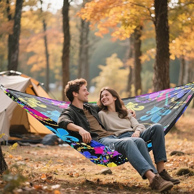 Hammocks for Outside Mardi Gras Elements Camping Hammock Portable Hammocks with Tree Straps and Carry Bag Camping Accessories for Hiking Beach Outdoor