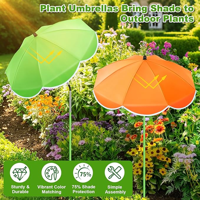 POILKMNI 2 Pack 2026 Upgraded Plant Umbrellas for Outdoor Plants - 25" Enlarged Garden Plant Umbrella Shade with Adjustable Angle, 43.3" Higher Sun Shade for Plants, Garden Beds, Potted Plant