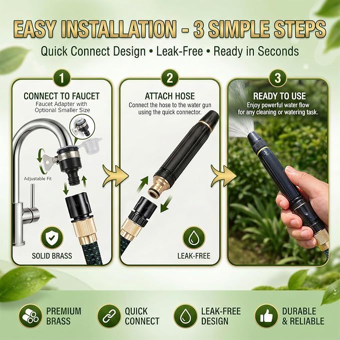 PowerJet High Pressure Water Gun-5-in-1 Nozzle,Garden Hose Pressure Booster,Home High Pressure Car Wash Water Gun, Heavy Duty for Car Wash, Garden Watering & Outdoor Cleaning