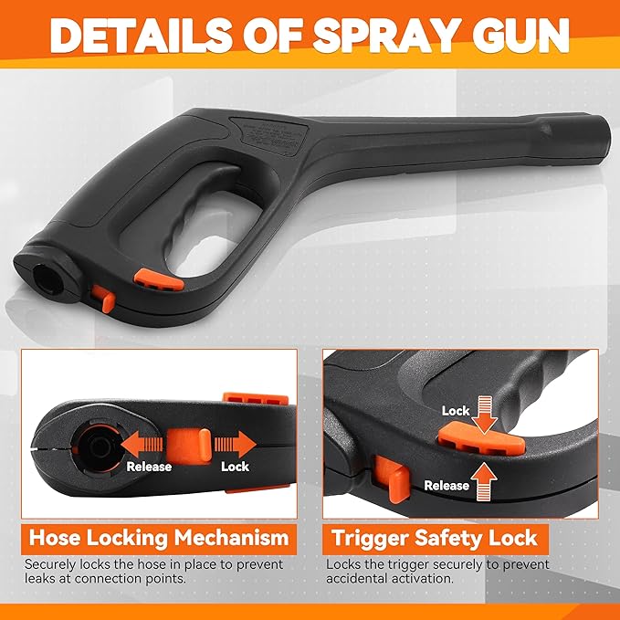 Pressure Washer Gun Kit with 5 Nozzles & Adapter – Locking Hose & Safety Trigger, Compatible with Portland Pulsar Powerwasher Taskforce Taskmaster ShopForce Electric Pressure Washers