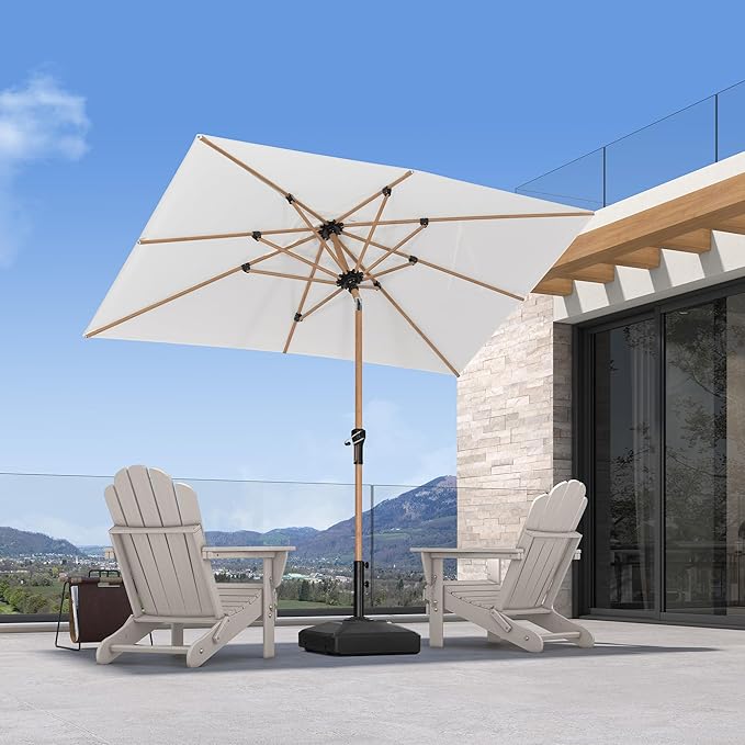 PURPLE LEAF 5' x 8' Patio Umbrella Outdoor Table Umbrella Aluminum Market Umbrella with Push Button Tilt & 8 Sturdy Ribs and Crank Rectangular Outdoor Umbrellas for Garden Patio Lawn, Cream