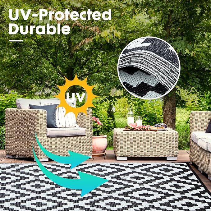 Aug-guan Outdoor Rug 5’x8‘ ft,Polypropylene Reversible Area Rug Carpet for Patio, Backyard & Deck – Waterproof, Fade-Resistant & Portable Foldable Mat with Storage Bag for Camping, RV, Picnic & Beach