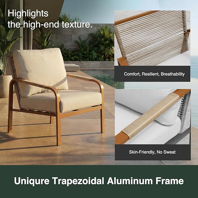 4-Piece Aluminum Outdoor Furniture Set with Coffee Table – 2-Seat Sofa with Cushions, All-Weather Metal Frame, Perfect for Patio, Garden, and Balcony,Beige (Beige, Corner Sofa Set)