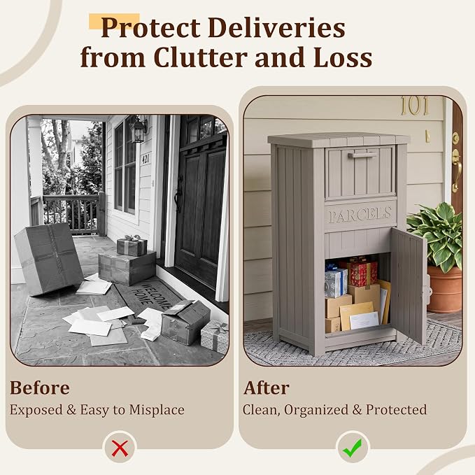 Package Delivery Boxes for Outside, 100 Gallon Outdoor Storage Box, with Lockable Secure Design, Deck Box Outdoor Waterproof for Entryway, Front Porch, Backyard, Garden, Patio(Grey)