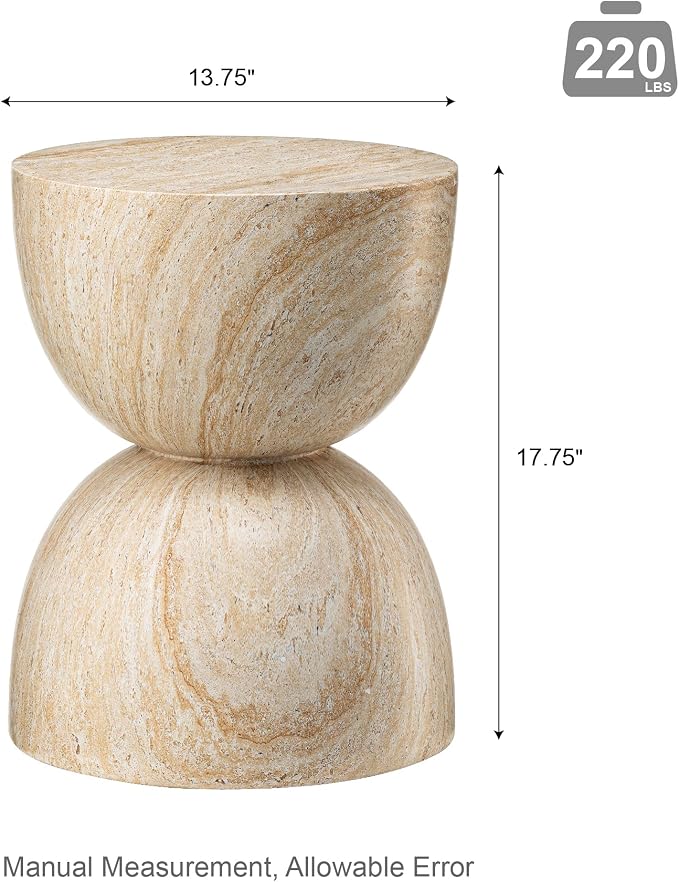 Glitzhome Outdoor Side Table, 17.75" H Decorative Garden Stool MGO Hourglass Faux Terrazzo End Table, Round Planter Stand for Indoor Outdoor Living Room Bedroom Patio Deck Poolside