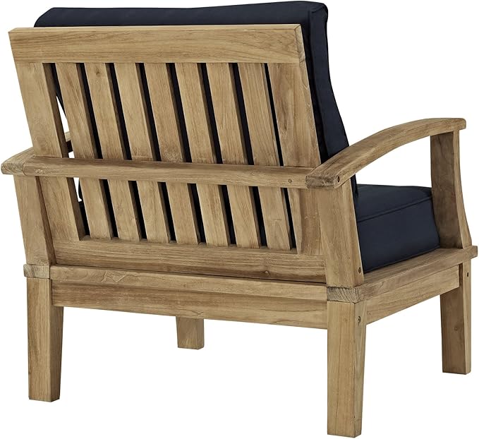 Modway Marina Teak Wood 3-Piece Outdoor Patio Furniture Set in Natural White
