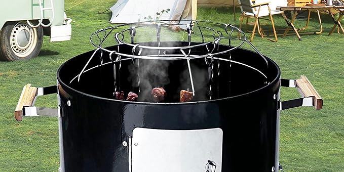 20.5" Smoker grill XXL built in thermometer Air vent 2 pcs doors Multi-Layer heavy duty Smoke BBQ with Rib hanger set with 4 Hooks Parties backyard