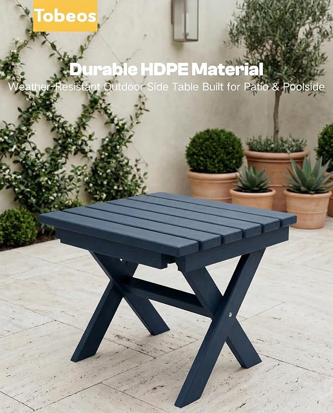 Outdoor Folding Side Table,HDPE Material, Portable Space-Saving Design, Weather-Ready with Authentic Wood-Grain Feel (Navy Blue, 1 Table)