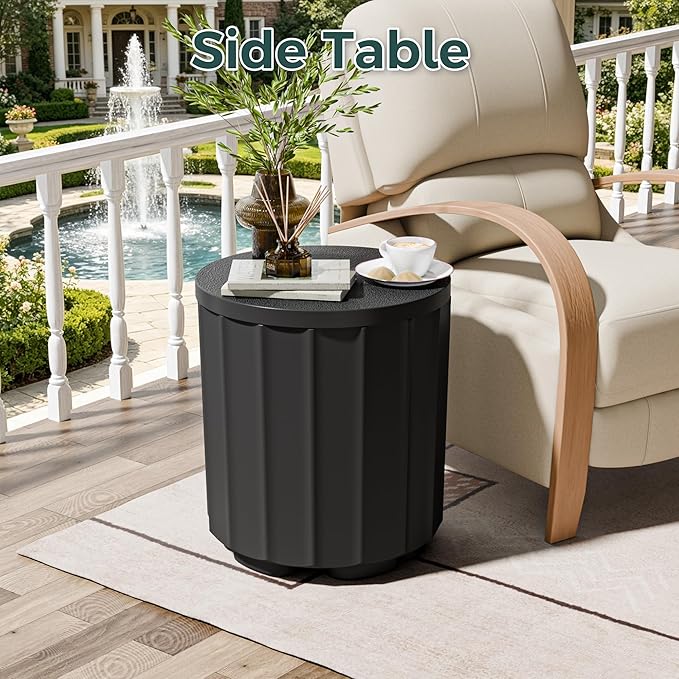 Patio Umbrella Stand with 1.5 Inch Hole, 2-in-1 Outdoor Umbrella Base, Wind-Resistant Side Table, Heavy Duty Patio Table with Umbrella for Pool, Easy Assembly, Black