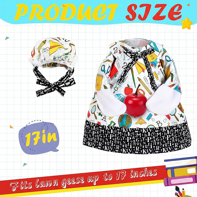 FuWeave Back to School Porch Goose Outfit Set for Plastic Statue Lawn Porch Goose Clothes with Schoolbag for Patio Decor