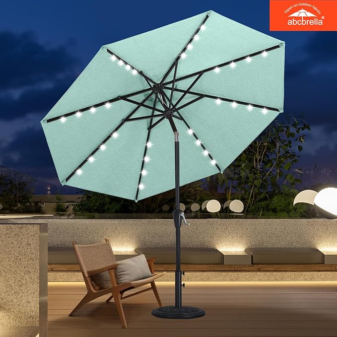 ABCCANOPY OLEFIN® 5-Year No Fading Patio Umbrella with Solar Lights (Light Blue)