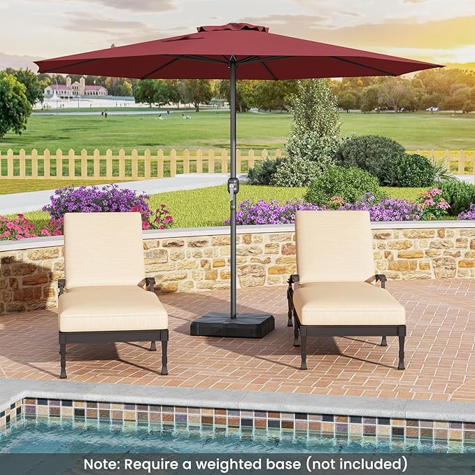 Tangkula 12 FT Patio Umbrella, Outdoor Market Umbrella with Crank Handle, 8 Sturdy Ribs, Double-Tiered Table Umbrella, Sun-Protective Waterproof Canopy Round Parasol for Garden Backyard Pool (Wine)
