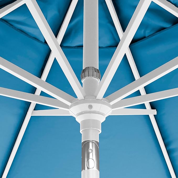 California Umbrella 12-Year-Non-Fading, 9Ft Premium Sunbrella Patio Umbrella, Hand-Crank, Button-Tilt, White Frame, Regatta Fabric