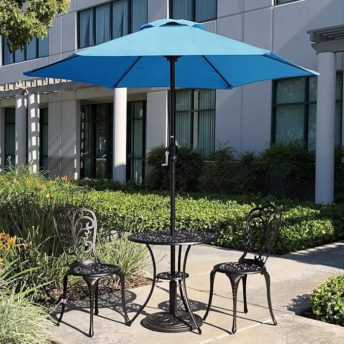 7.5 Feet Outdoor Umbrella with Crank Weather Resistant Umbrella Durable 6 Sturdy Steel Ribs Market Outdoor Table Umbrella Aqua