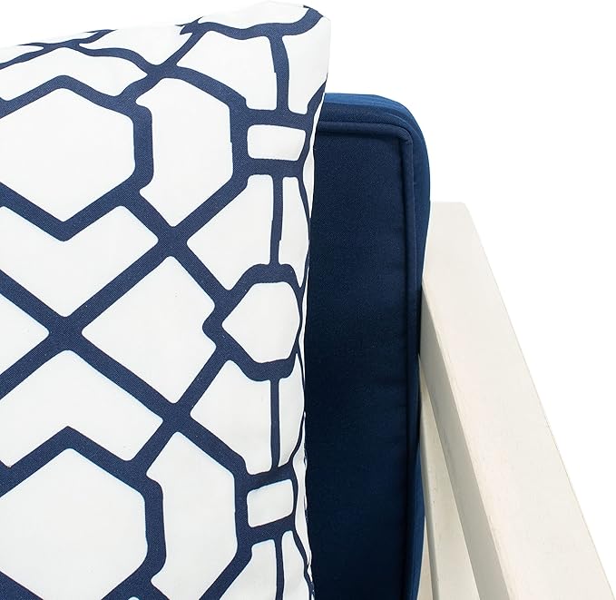 SAFAVIEH Outdoor Collection Nunzio Off-White/Navy Blue Cushion 4-Piece Conversation Patio Set with Accent Pillows