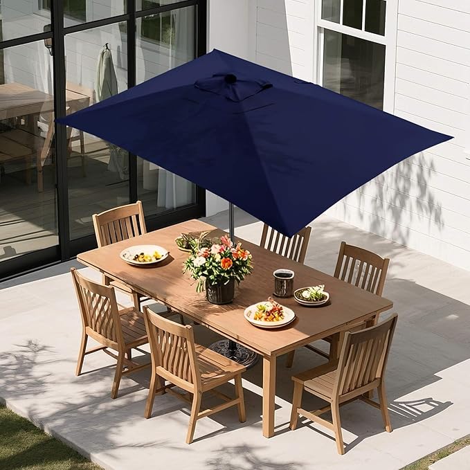 FLAME&SHADE 6.5 x 10 ft Rectangular Patio Umbrella with Push Button Tilt & Crank, Table Market Rectangle Rectangle Umbrella Outdoor for Yard, Pool, Garden, Porch(Navy Blue)