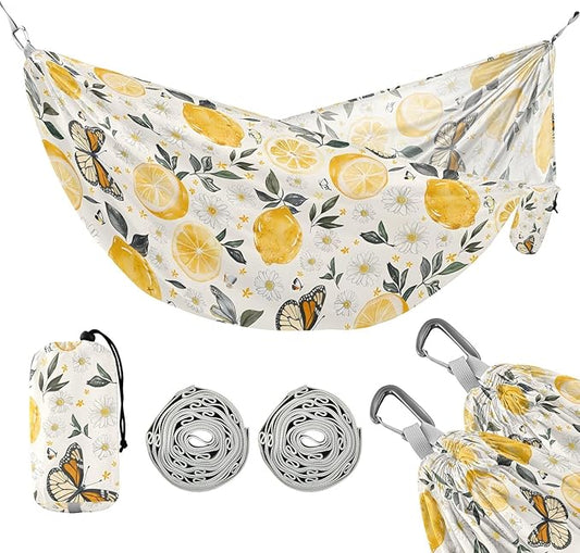 Camping Hammock Outdoor Hammocks for Outside Lemons Flowers Butterfly Beach Trees Portable Lightweight with Pockets Tree Straps Indoor