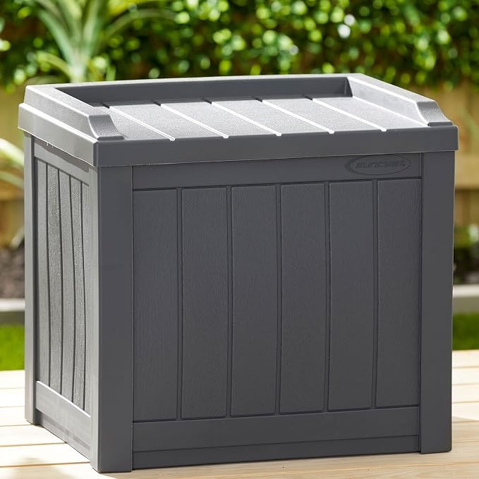 Suncast 2 Pack Small Deck Box Storage w/Bench Seat for Indoor & Outdoor Use, 22 Gal., Cyberspace