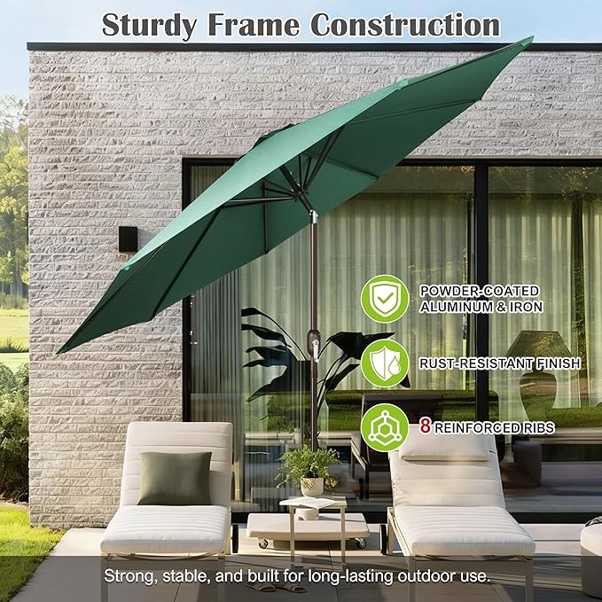 Blissun 10FT Outdoor Patio Umbrella, Outdoor Table Umbrella, Yard Umbrella, Market Umbrella with 8 Sturdy Ribs, Push Button Tilt and Crank