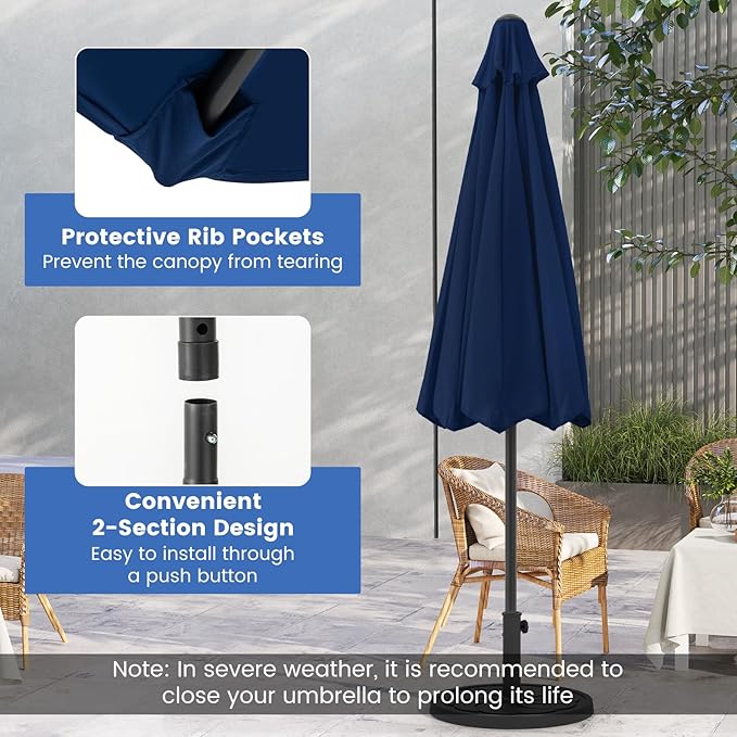 8.5 FT Patio Umbrella Outdoor Table Umbrella, Market Umbrella with Crank Handle, 8 Sturdy Ribs, Air Vent & Sun-Protective Canopy, Parasol for Garden, Backyard, Deck & Pool