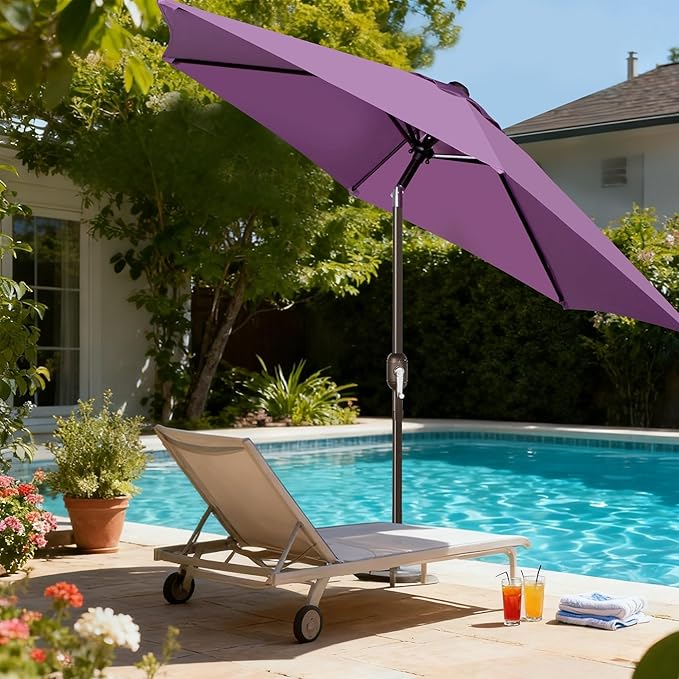 Blissun 7.5 ft Patio Umbrella, Yard Umbrella, Outdoor Market Umbrella with Push Button Tilt Crank, Lilac