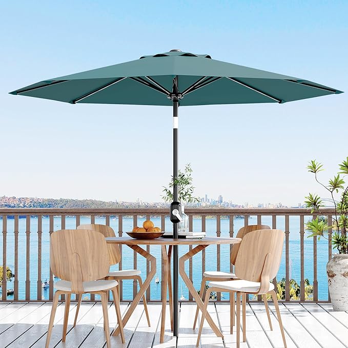 Garvee 10FT Patio Umbrella - Outdoor Table Umbrella with Smooth Crank Lift, Push Button Tilt and 8 Sturdy Ribs - Market Umbrella UV Protection Waterproof for Pool, Deck, Yard, Garden