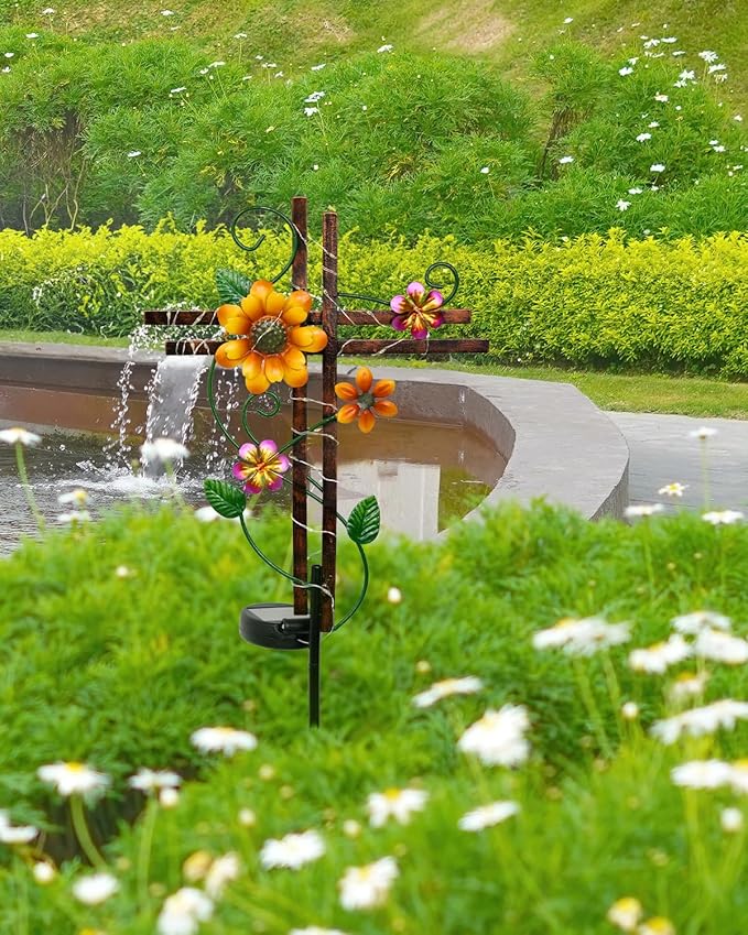 Putuo Decor Cross Outdoor Solar Garden Lights Decorative Metal Cross Garden Stake Light with LED Lights Waterproof for Yard Garden Pathway Remembrance Gifts, L087SN-0004383