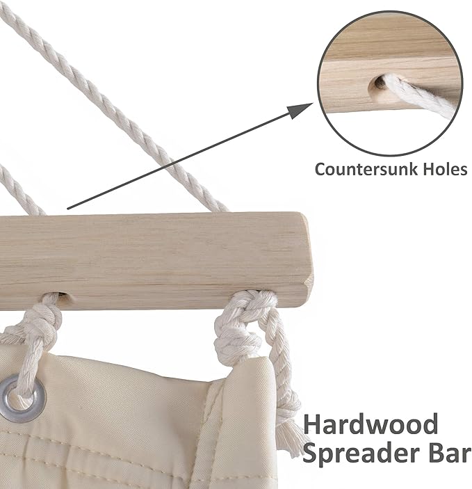 SUNCREAT Hammocks Double Hammock with 13.5 ft Wooden Stand, Hammock Cover, Outdoor Hammocks for Outside, 475 lbs Capacity, Beige