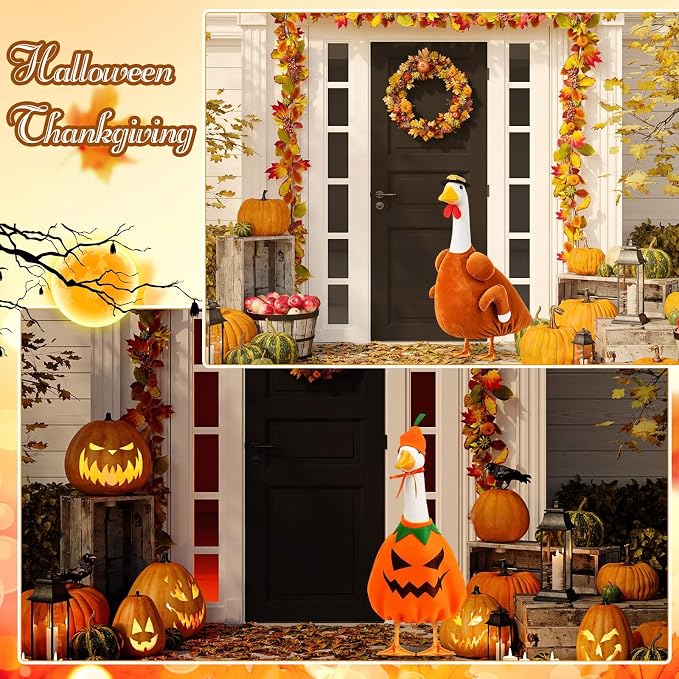 FuWeave 8 Set Holiday Porch Goose Outfits 23'' Goose Clothes Summer Fall Halloween Christmas Winter Thanksgiving Valentine St. Patrick Easter 4th of July Lawn Porch Geese Costume for Patio Yard Decor