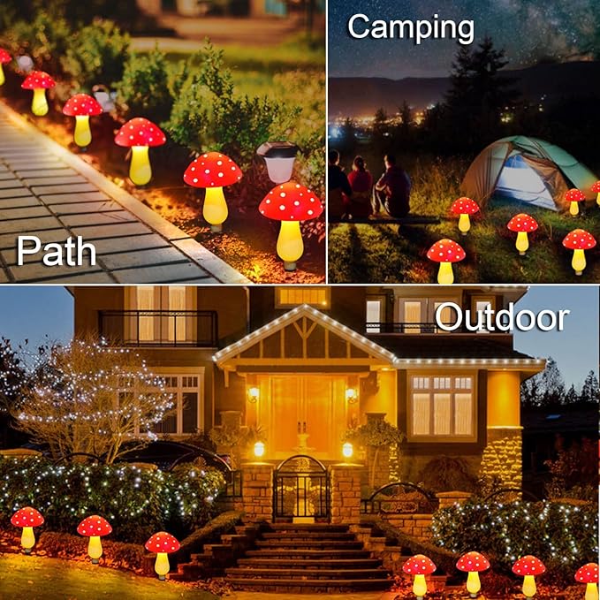 New Upgraded Waterproof Solar Mushroom Lights Outdoor Decor, 8 Modes for Garden Pathway Landscape Yard Easter Pathway Halloween Xmas Decorations, Set of 6 Red