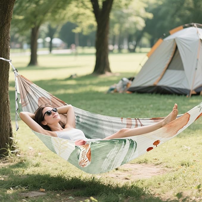 Autumn Watercolor Pattern Hammocks with Hanging Rope Tree Hammock for Outside Patio Backyard Poolside