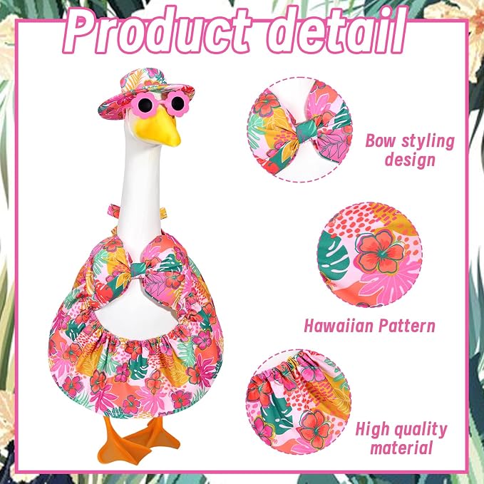 Hawaiian Bikini Goose Outfits Summer Beach Porch Goose Outfit 23 Inch Goose Floral Bathing Suit with Sunglasses & Hat for Fun Outdoor Garden Yard Decor(Tropical Floral)
