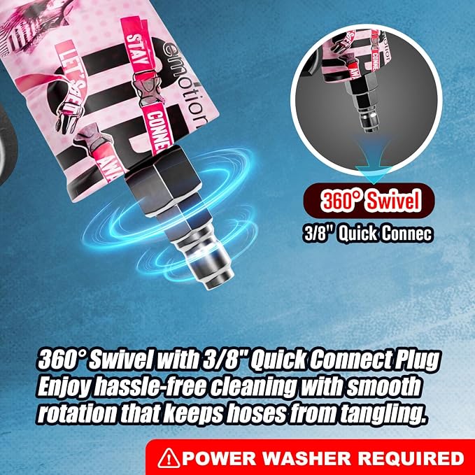 MP5S Pressure Washer Gun with Swivel - 3000 PSI High Pressure Spray Gun with 3/8" Quick Connect Plug Inlet, Foam Cannon Compatible Power Washer Handle for Car, Home & Outdoor Cleaning (Pink)