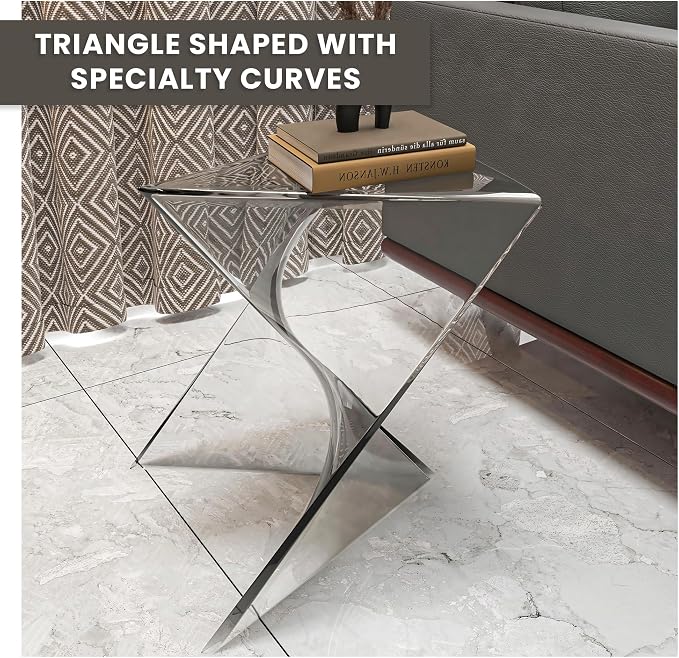 LeisureMod 15.75" Triangular Side Table, Stackable Plastic Accent End Table for Indoor & Outdoor Use, Weather-Resistant Modern Patio & Living Room Table, Set of 2, Clear