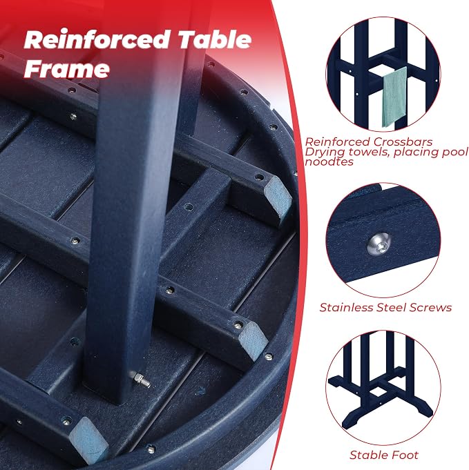 Costaelm Outdoor Bar Table, 37" Counter Height Round Patio Cocktail Bar Table, Patio Bar Table Bistro Dining Table Pub Table for Front Porch Deck, Backyard, Garden, Navy Blue