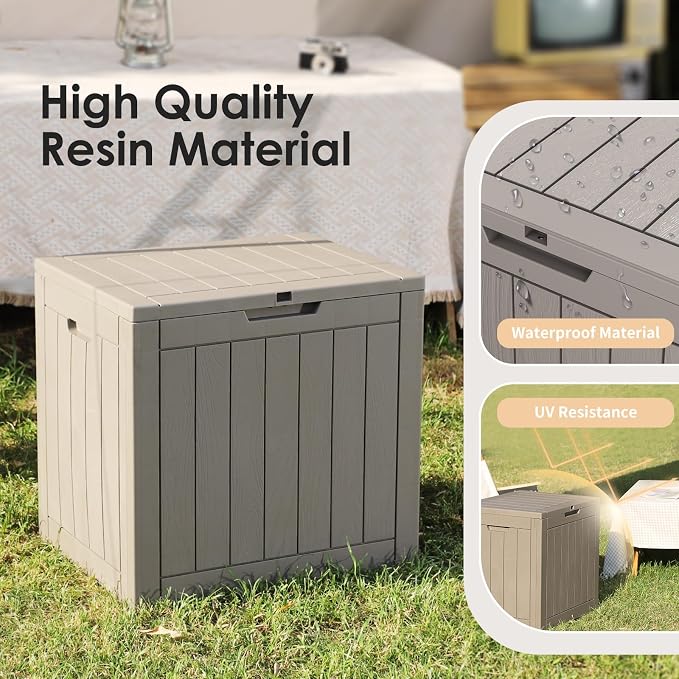 DRATO Deck Boxes, 30 Gallon Outdoor Storage Box for Patio Cushion, Garden Tools, Waterproof and UV Resistant, Lockable (Grey, 30 Gallon)