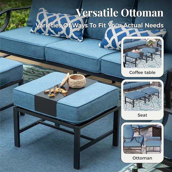 Patio Furniture Set 5 pcs, Outdoor Patio Furniture, 3-Seat Sofa, 2 Single Chairs, 2 Ottomans and 5.75" Extra Thick Cushion, Conversation Set for Backyard Deck,Navy Blue