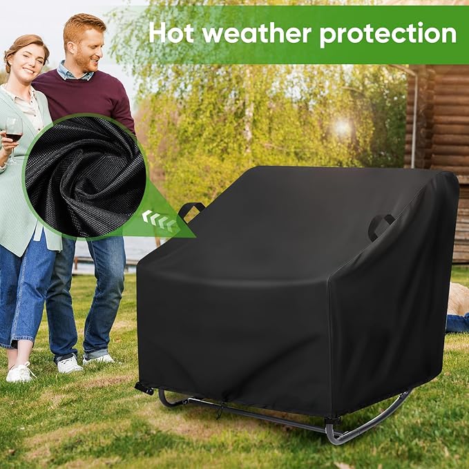 Patio Papasan Rocker Chair Cover, Waterproof Outdoor Papasan Rocking Chair Cover, for rocking chair and Rattan Wicker Chairs -38"W x 47"D x 20"H (Black)