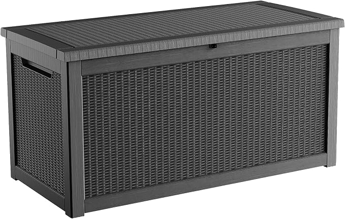 ROJIK 320 Gallon Waterproof Deck Box, UV Resistant Outdoor Storage Box with Lockable Lid, Heavy Duty Resin Bin for Patio Cushions, Gardening Tools & Package Delivery